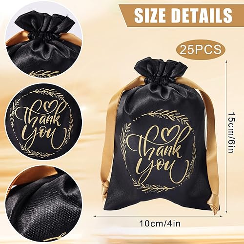 25pcs Sacs Cadeaux en Satin de Remerciement, 10 x 15 cm Pochette Cadeau en Satin avec Cordons Petite Pochette Cadeau en Satin Bijoux Bonbons pour Mariage Thanksgiving Journée (Noir) - Nail Gallerys