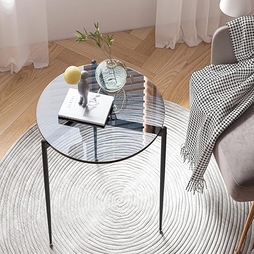 Artloge Table Basse Salon Ronde: Meuble de Salon en Verre Trempé et Métal Table Basse Design Moderne pour Bureau Chambre 80 x 40 cm - Nail Gallerys