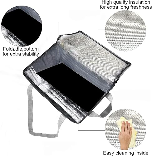 Grand sac isotherme de 30 L pour livraison de nourriture, sac isotherme pour pique-nique, boîte à déjeuner pliable (gris) - Nail Gallerys