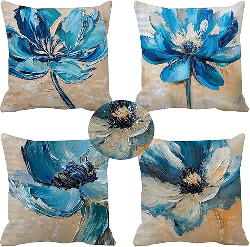 Housse Coussin Exterieur Impermeable 60X60cm Lot De 4 Bleu Coussin Canape Moderne DéCoratives en Coton Lin Taie Oreiller de Canapé Housse de Coussincarré pour Patio Jardin Salon Chambre DéCoration J-2 - Nail Gallerys