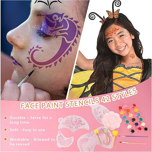 OOTSR Pochoir Maquillage Enfant, 42 Pcs Modèle de Tatouage pour Visage et Corps, Tatouage Enfant de Peinture pour Carnaval Anniversaires Halloween Noël - Nail Gallerys