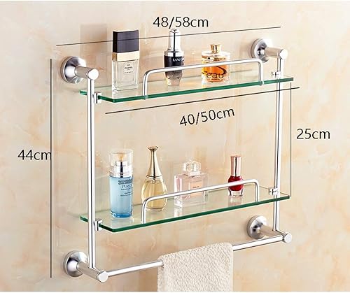 WLVG Double étagère en Verre pour Salle de Bain, Support de Rangement Mural, Porte-Serviettes, Accessoires de Douche en Aluminium, Verre de 7 mm (Taille: 40 cm) - Nail Gallerys