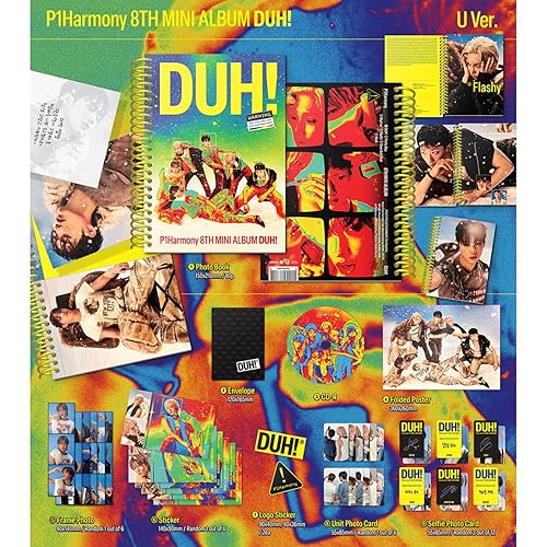 P1Harmony - 8th Mini Album [DUH!] (U Ver.) Photobook R + Folded Poster + Frame Photo + Sticker + Unit Photo Card + 3 Extra Photocards - Nail Gallerys