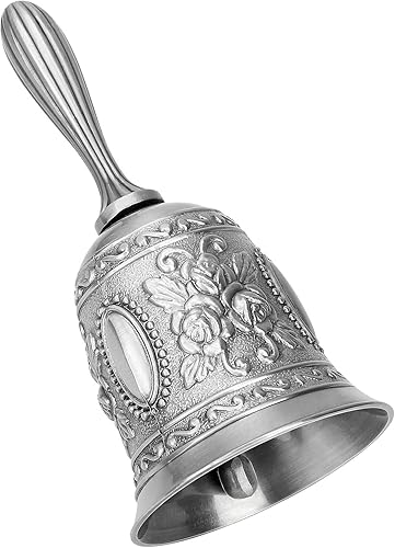 Tiardey Cloche classique en métal de 11,2 cm avec alarme traditionnelle, sonnette de Noël, cloche d'appel pour réception, décoration de la maison – Argent antique - Nail Gallerys