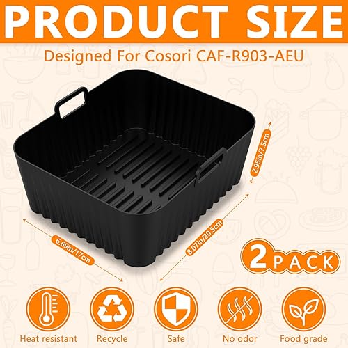 2 Pièces Moule Silicone Air Fryer pour Cosori 8,5L, Plat pour Air Fryer Cosori XXL,Réutilisable Panier Silicone Air Fryer pour Cosori 2 Compartiments, Air Fryer Accessoires Silicone Papier - Nail Gallerys
