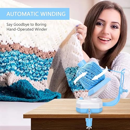 Domigard Bigoudis de fil, électriques, avec guide de fil, automatique, vitesse en continu et grande capacité jusqu'à 25 g, pour crochet et tricot (bleu) - Nail Gallerys