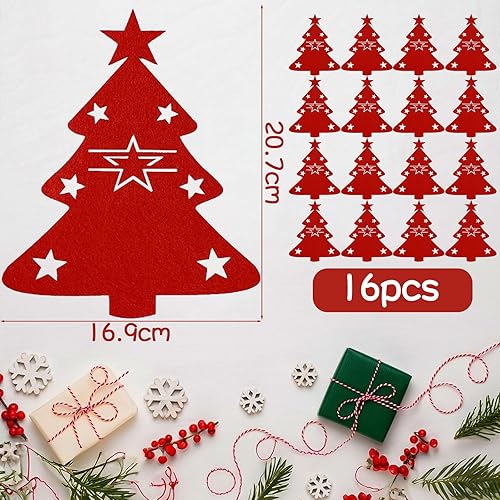 ZQEJEFD Lot de 16 Porte-Couverts de Noël, Porte Couverts en Feutre de Noël, Sac à Couverts de Noël, Décor de Table de Noël, Portes Couverts Noel pour Décoration de Table de Noël (Rouge) - Nail Gallerys