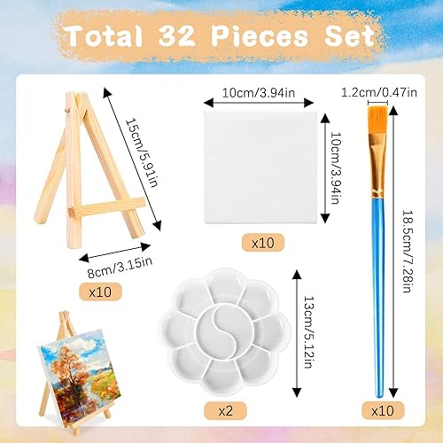 32Pcs Mini chevalets avec toile d'art, 10 petits chevalets triangulaires pour artistes avec 10 toiles, 10 pinceaux et 2 palettes de peinture, kit de support de peinture sur toile pour la fête - Nail Gallerys