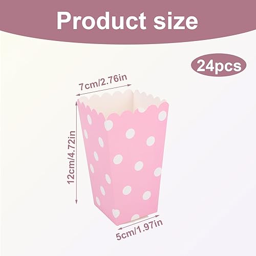 lasuroa 24pcs Mignonnes Boîtes à Pop-Corn Roses, Mini Gobelets Popcorn en Carton avec Pois Blancs Adorables Petits Seaux Popcorn pour les Fêtes Fournitures Favoris - Nail Gallerys