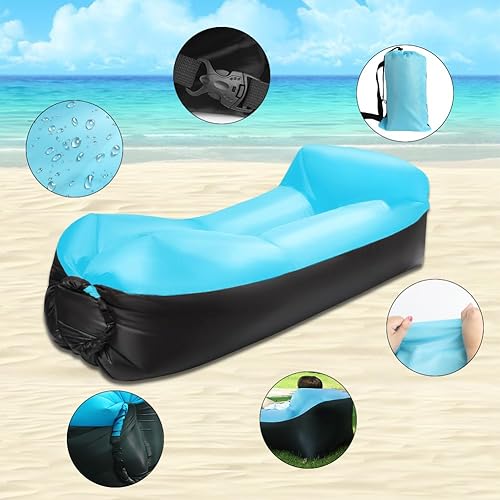 Gohytal Canapé gonflable, 230 × 70 cm, étanche, portable, portable, avec paquet portable, pour camping, vacances, piscine, fêtes à la plage, arrière-cour, bleu - Nail Gallerys