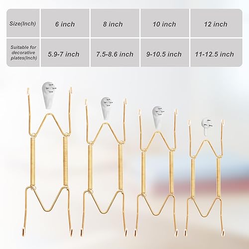 7pcs Support Mural pour Assiettes Deco, 15,24/20,32/25,4/30,48cm Support Mural en Acier pour Assiettes Crochets en Forme de W pour Assiettes Décoratives Arts Antiques - Nail Gallerys