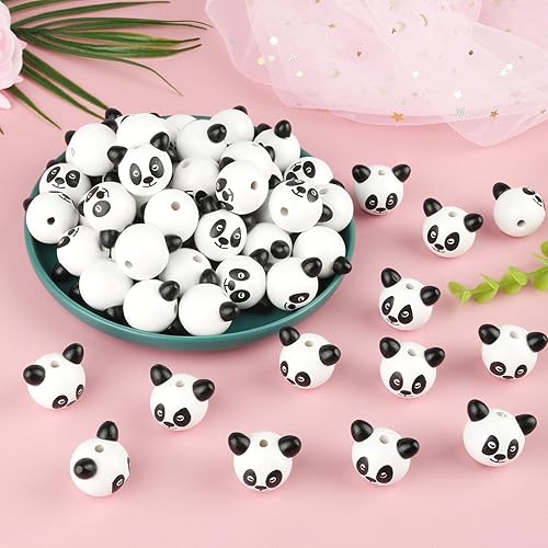 Lahnao 40 Pièces Perles en Bois Avec Visage - Boules Koala, Ours, Mickey, Panda 25 mm - Têtes Pour Bricolage, Vers Soucis et Porte-Bonheur - Nail Gallerys