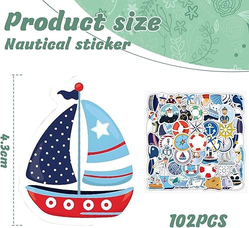 Kotkiddy 102 pièces Autocollants Nautiques Stickers Bateau à Voile pour Bouteilles d'eau Ordinateur Portable Valise Cahier Scrapbook, Glueewee Autocollants Dessin animé navigateur en Vinyle - Nail Gallerys