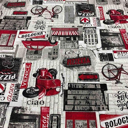 Kt KILOtela - Tissu Toile Imprimé, Décoration Intérieure, Assises de Fauteuils, Rideaux, Coussins, Galettes de Chaises, 100 cm Longueur x 280 cm Largeur, Dolce Vita, Rouge, Noir, Blanc - 1 Mètre - Nail Gallerys