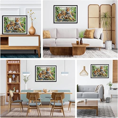 DAERLE 5D Diamond Painting Animal sauvage, DIY Broderie Diamant Painting Kit Complet Tigre et lionceaux, Peinture Diamant Artisanat Strass Point de Croix Painting pour Adultes, Enfants 40x30 cm - Nail Gallerys