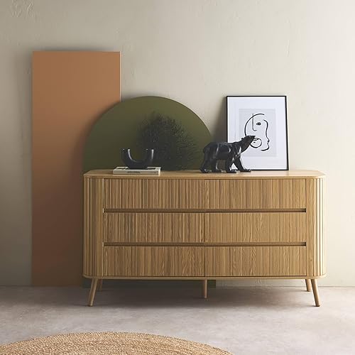 sweeek - Commode 6 tiroirs. décor strié Naturel. L 150 x P 45 H 80cm - Nail Gallerys