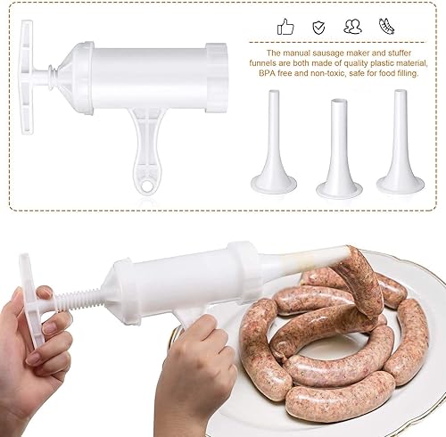 xianzhanEU Machine à Saucisses,Qualité Alimentaire Poussoir à Saucisses Manuel pour Maison ou Restaurant,avec 4 Tubes de Remplissage(Entonnoir Épais/Entonnoir Fin) - Nail Gallerys