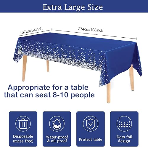 MORAINJAY 4 Pièces Nappe à Pois Jetables,137x274cm Nappe de Table Rectangulaire,Points Dorés Bleu Nappes Imperméables pour Anniversaire,Picnic,Exterieur,Jardin,Mariage, Noël - Nail Gallerys