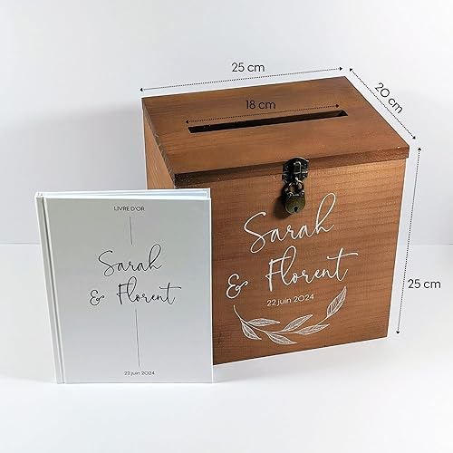 Livre d'or Mariage + Grande urne personnalisée en Bois avec Cadenas | 25 x 25 x 20 CM | Duo Livre d'or personnalisé Mariage et Son urne personnalisée - Nail Gallerys