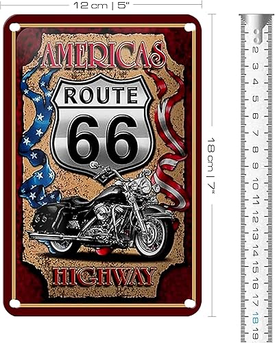 Americas - Route 66 - Plaque en tôle - 12 cm x 18 cm - Nail Gallerys