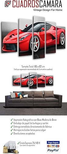 Cuadros Camara Tableau Moderne Photographique, Impression sur Bois, Voiture de Sport, Ferrari Rouge, 165 x 62 cm, ref. 26436 - Nail Gallerys