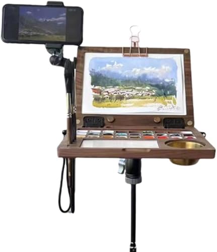 Palette d'aquarelle en bois, boîte vide multifonction en noyer noir, voyage à l'extérieur comme chevalet, palette de peinture aquarelle avec 27 puits, fente pour pinceau et supports, tasse de - Nail Gallerys