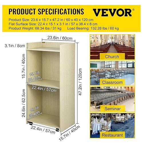 VEVOR Pupitre de Conférence en Bois MDF 60x40x120 cm Lutrin Podium avec 4 roulettes Pivotantes Surface Plane Étagère pour Guide Achat Présentations Réceptions Bureaux Écoles Églises Restaurants Blanc - Nail Gallerys
