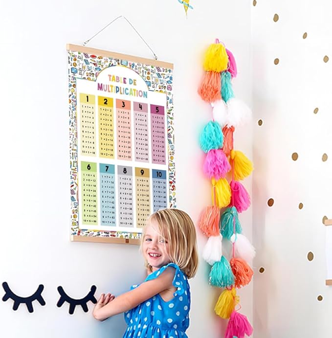 EASTJOY Table De Multiplication, Poster D'Apprentissage, Poster Éducatif Pour Enfants, Décor De Chambre D'Enfant, Cadeau Pour Enfants, Avec Porte-Affiche En Teck DIN A2 (60X40 cm) - Nail Gallerys