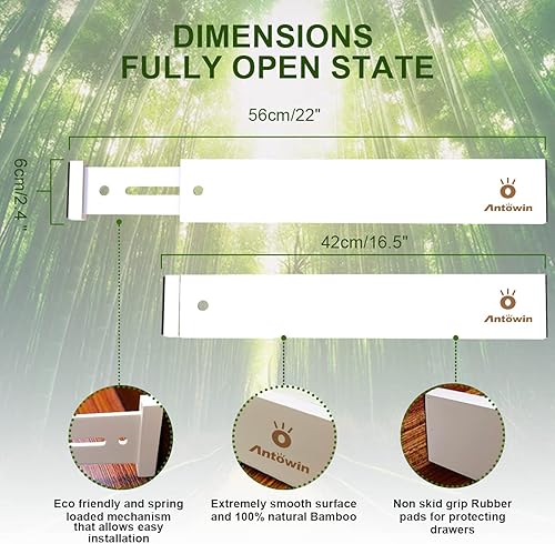 ANTOWIN Lot de 6 séparateurs de tiroir en bambou, séparateurs de tiroir, 43,2 à 55,9 cm de long, organiseur à ressort réglable pour grands ustensiles, vêtements, outils, tiroirs à outils, lot de 6 - Nail Gallerys