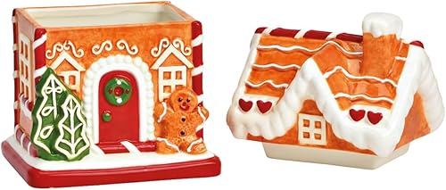Boîte de conservation en céramique - Maison en pain d'épice - 13 x 19 cm - Boîte de rangement de Noël pour biscuits et bonbons avec couvercle - Boîte de Noël en céramique comme décoration de Noël, - Nail Gallerys