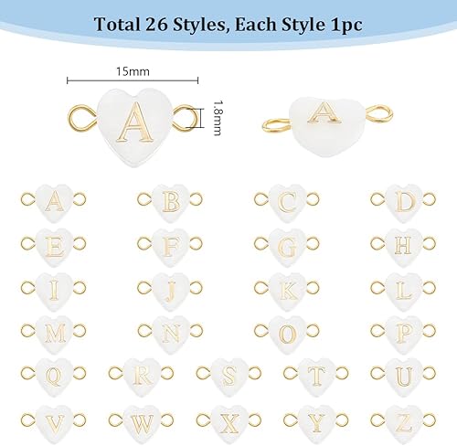 PH PandaHall Charmes de Lien de Lettre 26pcs A-Z Perles de Lettres de L'Alphabet en Forme de Cœur avec Doubles Boucles Dorées Pendentif pour la Fabrication de Bracelets et de Colliers - Nail Gallerys