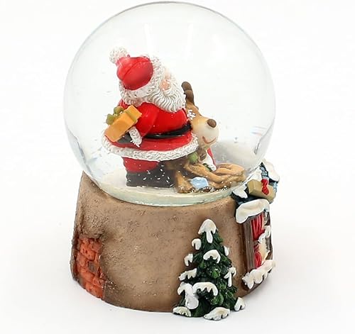 Boule à Neige Renne et Père Noël, sur Socle de cheminée, 8 x 7 x 8,8 x 8,8 cm, Ø 6,5 cm - Nail Gallerys