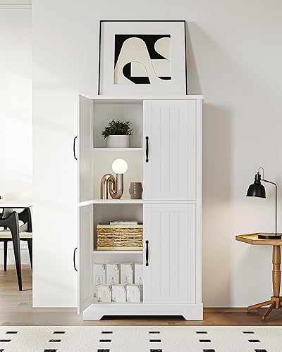 Hzuaneri Armoire de Salle de Bain, Meuble de Rangement, Double Couche avec 4 Portes, Étagères Réglables, Organisateur Multifonctionnel, pour Salon, Salle de Bains, Cuisine, Blanc SC18413X - Nail Gallerys