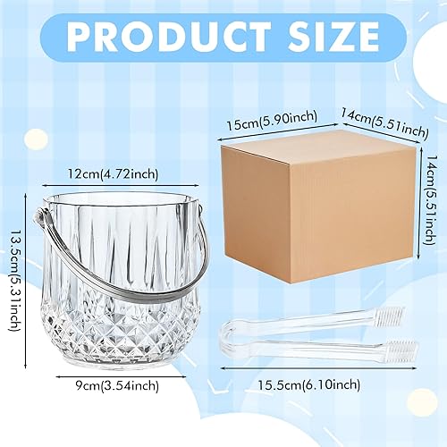 LEKEFETO Seau à glace acrylique avec poignée : seau à glace en acrylique de 1,1 l avec pinces, bac à glaçons, seau à glace, refroidisseur à vin, seau à champagne, pour les fêtes, les pique-niques, le - Nail Gallerys