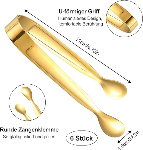 Lot de 6 pinces en de main pour sucre, glaçons, bonbons, café, seau à glace, bar (doré) - Nail Gallerys