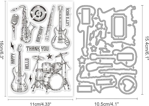 GLOBLELAND 2 Pièces Tampons et Matrices de Découpe Transparents pour Instrument de Musique Cartes de Timbres Transparents en Silicone et Découpes en Métal pour Cartes Gaufrage DIY Scrapbooking - Nail Gallerys