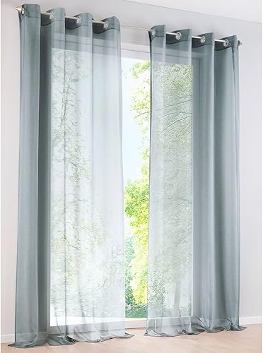 BAILEY JO Lot de 2 Rideaux Voilages Transparents à Oeillets Couleur Unie Paon Bleu LxH/140x245CM en Polyester Décoration pour Salon Chambre - Nail Gallerys