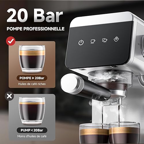 AMZCHEF Machine À Café Expresso 20 bar avec écran LED Home 2 en 1 avec réservoir amovible de 1,2 L pour cadeaux ménagers compacte en acier inoxydable 1350 W - Nail Gallerys