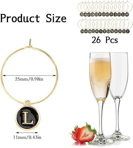 Silars Breloques Pour Verre à Vin de Alphabet, 26pcs Marqueurs De Charme De Verre Marque Verre de Boissons, Identification de Verre avec Sac de Rangement pour Diverse Verre à Vin - Nail Gallerys