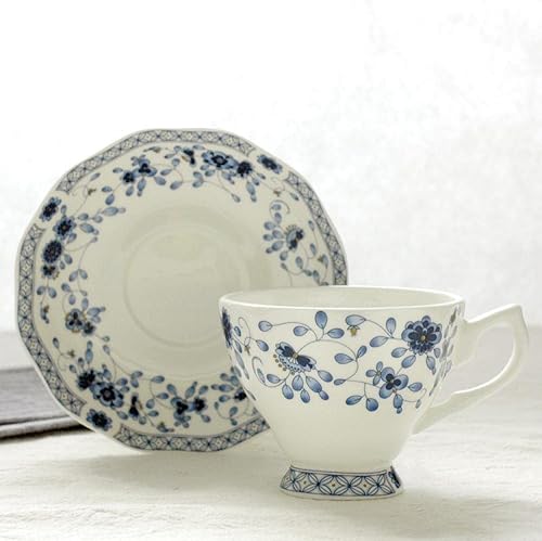 JHNIF Ensemble tasse et soucoupe en porcelaine anglaise bleue et blanche, tasse à thé, tasse à café, 177 ml - Nail Gallerys