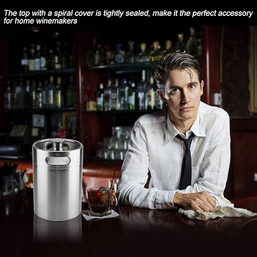 Baril de bière, Mini baril de style Growler en acier inoxydable, baril de bière portable avec couvercle en spirale et doubles poignées pour pique-nique de camping à la maison(3.6L) - Nail Gallerys