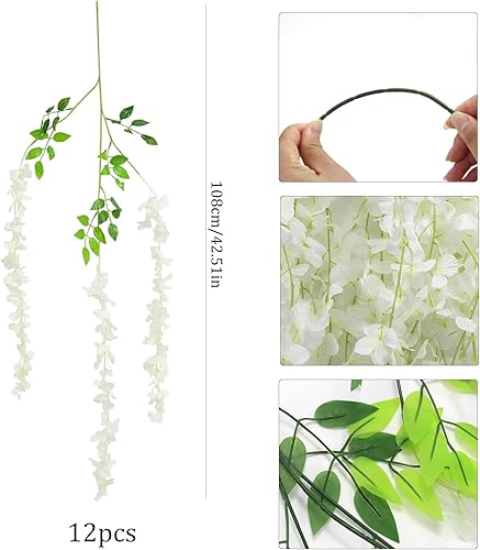 JINXIAN 12 Pièces Guirlande de Plante Artificielle 42.5 in Fleurs de Glycine Artificielle Mur de Fleurs Artificielles pour Mariage Saint Valentin Fleurs Artificielles Deco - Nail Gallerys