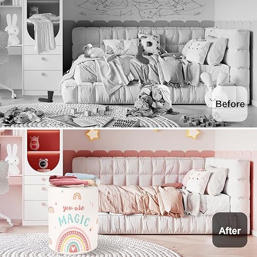 HUUMONSS Grand Paniers à Linge Arc-en-ciel Boho pour Fille Pliable Rose Panier Rangement Jouets Vêtements pour Salle de Bain Chambre d'enfants, Nuage, 36L - Nail Gallerys