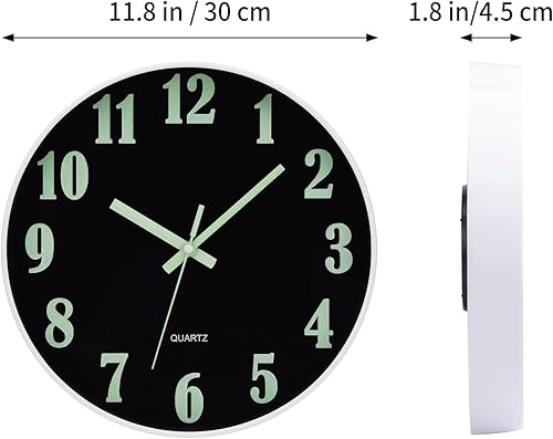 VIVILINEN Horloge Murale Lumineuse Silencieuse 30cm Pendule Murale Fluorescente Veilleuse Nuit Grande Horloge Décorative pour Chambre Cuisine Salon Bureau - Nail Gallerys