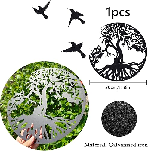 MEIYIFAN Arbre De Vie En Métal Décoration Murale Silhouette Art, 30x30cm Décoration Murale en Métal,Décoration De Jardin Intérieur Extérieur (noir) - Nail Gallerys