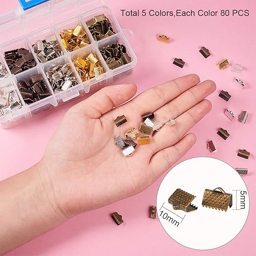 PH PandaHall - 400 Pcs 5 Couleurs Embout de Ruban Extrémités de Ruban en Fer pour la Fabrication de Bijoux, 10x7x5mm - Nail Gallerys