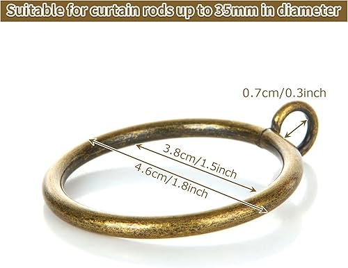 FWEEK Lot de 50 anneaux de rideau en métal doré mat de 38 mm avec crochets – Anneaux de suspension lisses pour tringles jusqu'à 35 mm de diamètre - Nail Gallerys