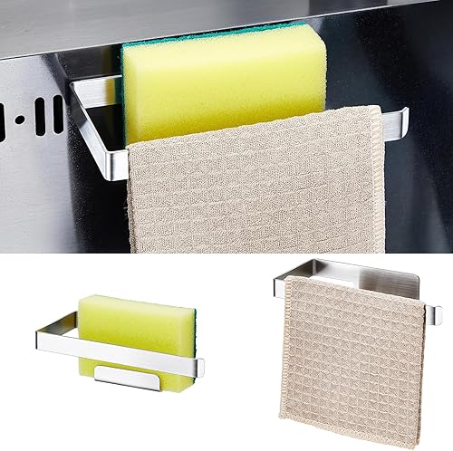 Porte éponge évier, porte torchon autocollant, porte éponge à vaisselle cuisine 2 en 1, porte torchon en acier inoxydable pour torchon, éponges, brosse et bouchon d'évier - Nail Gallerys