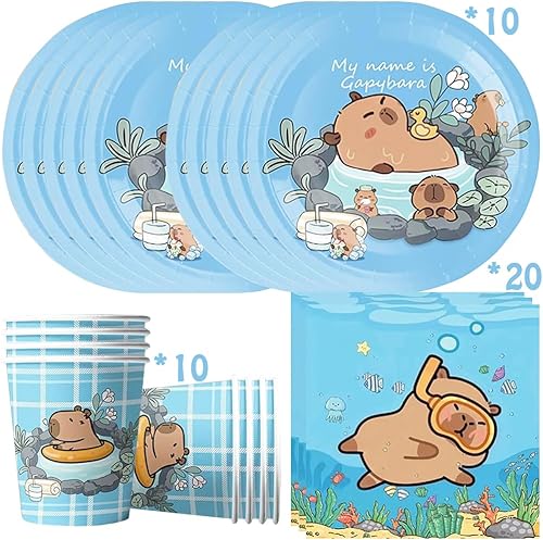 YGCHEN Vaisselle de Fête Capybara Anniversaire Décorations Capybara Vaisselle Fournitures de Fête de Animaux Vaisselle Jetable Set Anniversaire Assiettes Gobelets Serviettes 10 Invités - Nail Gallerys