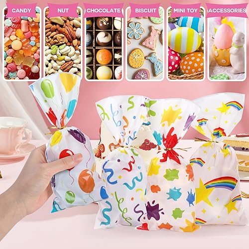 Bighan 100PCS Sacs Cadeaux Sachet Bonbons avec 100 Attaches Torsadées, Petits Sachets pour Biscuits, Chocolat, Pain en Plastique, Sacs Cadeaux D'anniversaire pour Enfants - Nail Gallerys